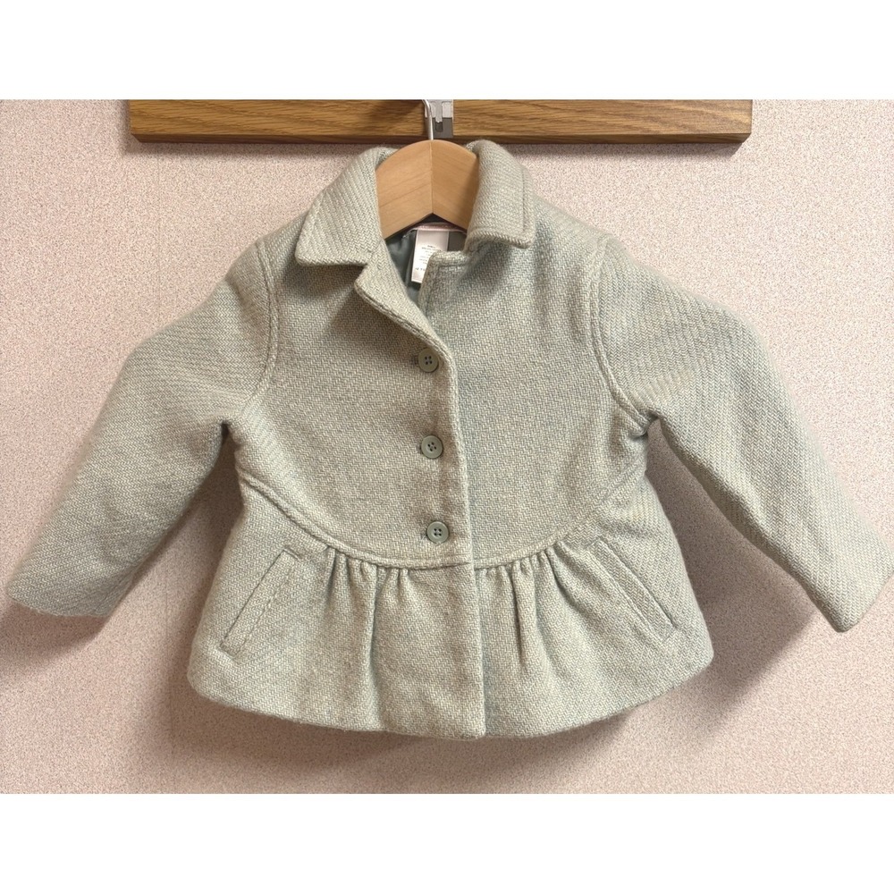 Janie and Jack Peplum Coat Baby 12-24M Mint Green Excellent Wool Blend Ruffle